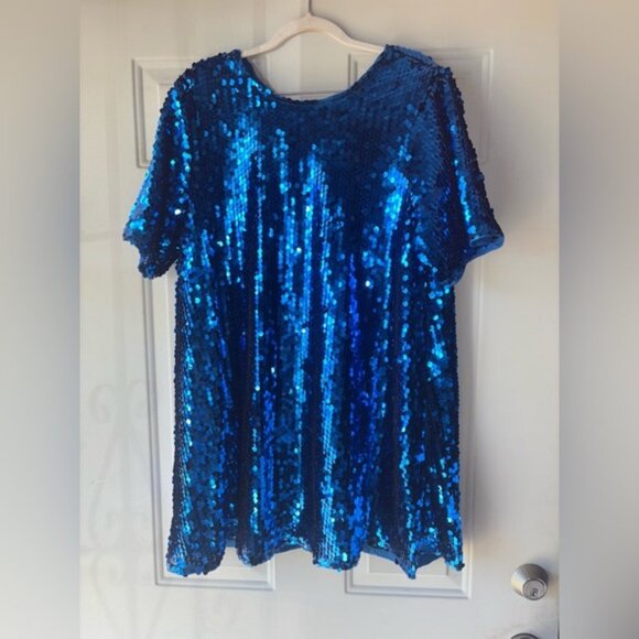 Maeve Anthropologie The Emmy blue sequin mini swing dress size M - Picture 1 of 4